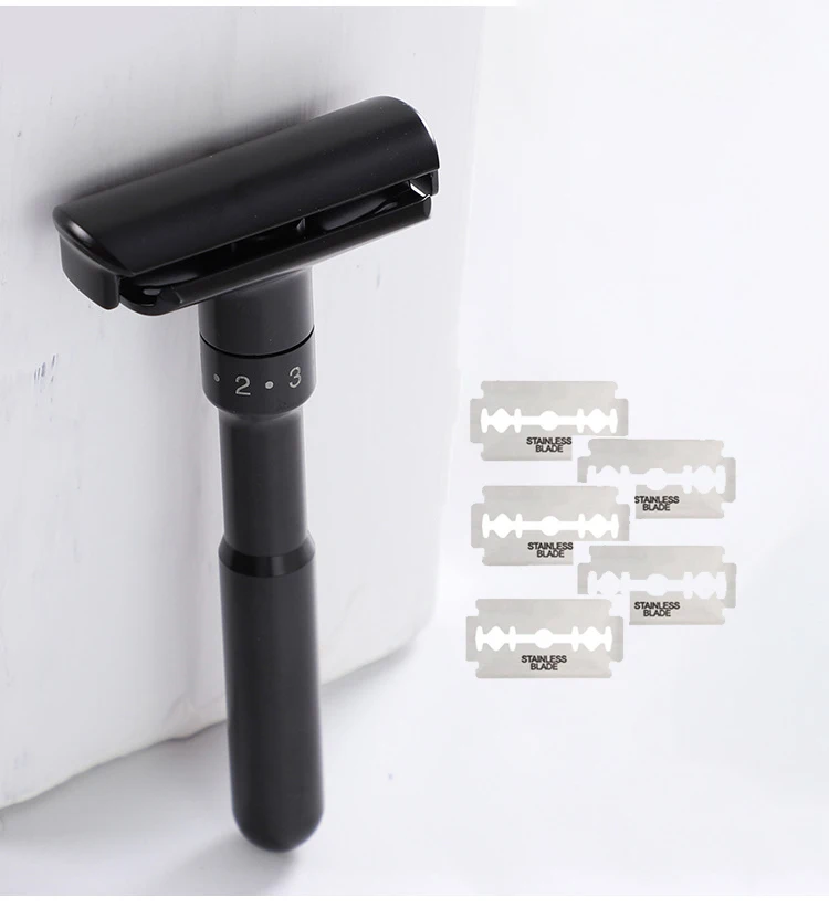 

Adjustable Double Edge Classic Safety Razor Man Shaving Razor With 5 pcs Titanium Coated Blades Shaver Razor