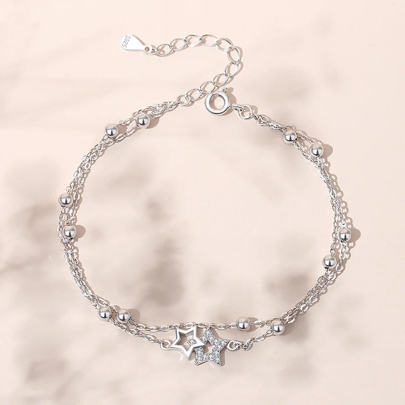 

CLOG Five point star bracelet platinum small fresh double-layer silver bead bracelet ins design versatile personalized jewelry