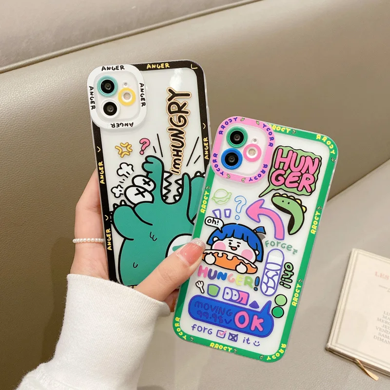 

Korea Crocodile Graffiti Phone Case for Iphone 13 11 12 Pro Max XR X XS Max 7 8 Plus 13 Mini 11 Pro Soft Cover Lens Protection