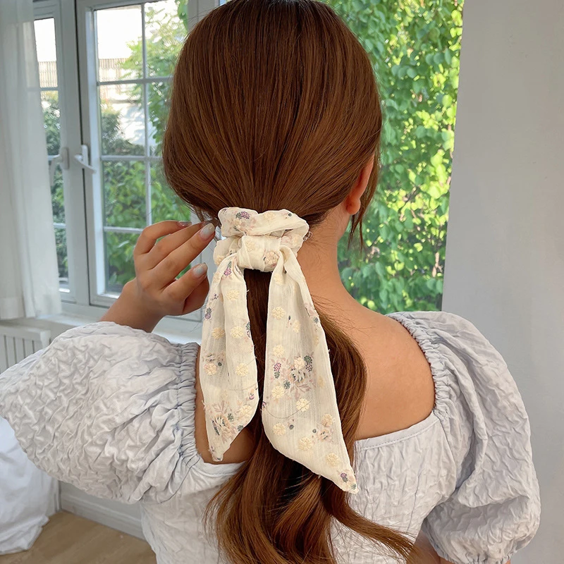 

2022 Summer Hair Scarf For Women Girls Scrunchie Long Ribbon Elastic Hair Band Girl Fashion Ponytail Holder Tie Hair Accessories