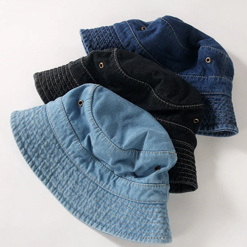 

Japanese fishermen cowboy hat female beautifulins web celebrity fashion leisure contracted basin hat blue beggar bucket hat summ