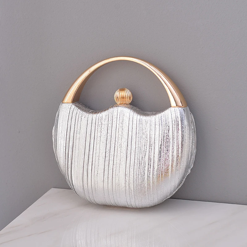 Stylish Simple Retro Pu Dinner Bag Round Mini Party Purse Elegant And Delicate One-Shoulder Skew Straddle Dress Clutch Bag