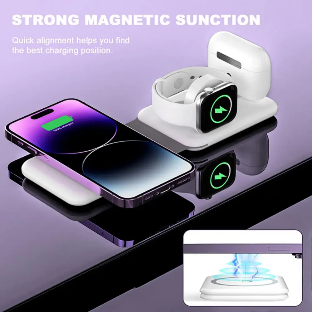 

Магнитные складные беспроводные зарядные устройства 3 в 1 для IPhone 11 12 13 Pro Max 15 Вт, док-станция для быстрой зарядки для Apple Watch Airpods