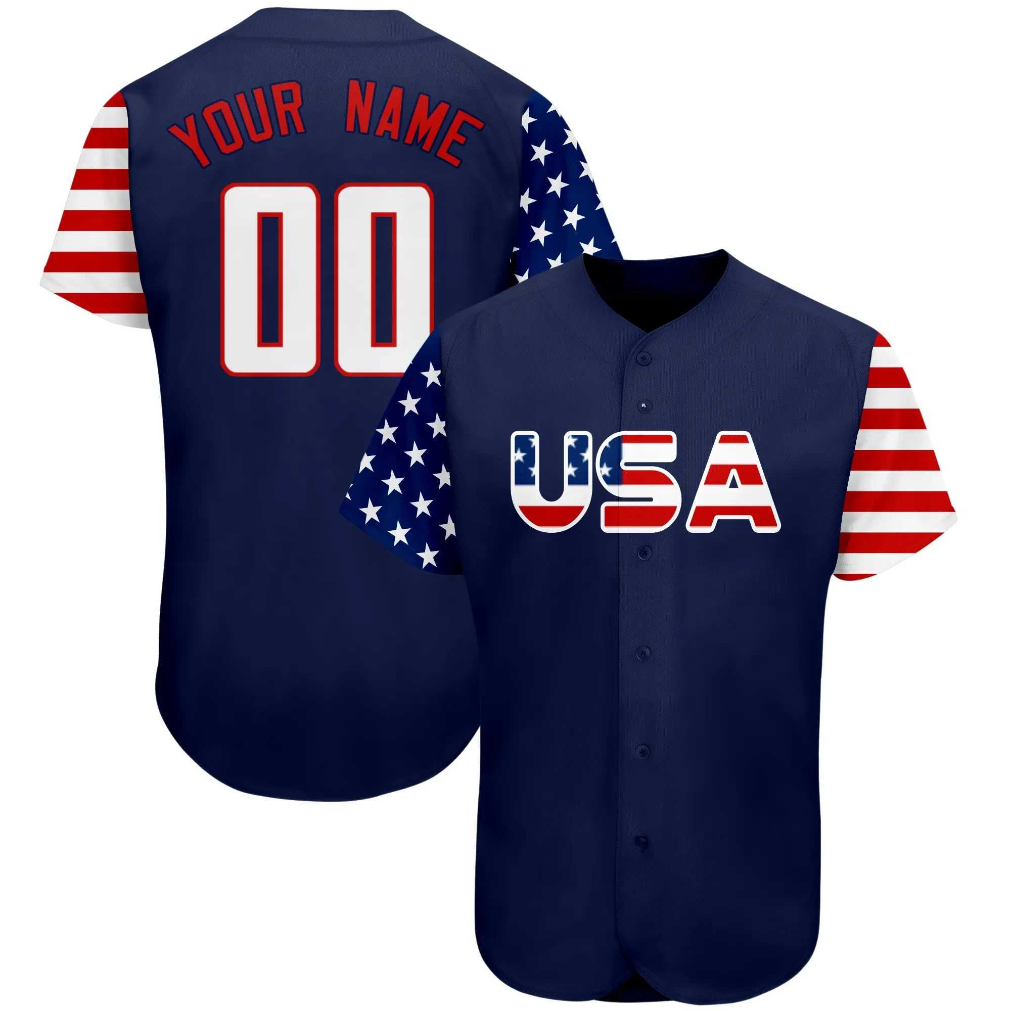 

Custom Baseball Jersey Outdoor Sport Tops Printed With USA Flag New Team Shirt College Student League Softball Uniform Youth/Men