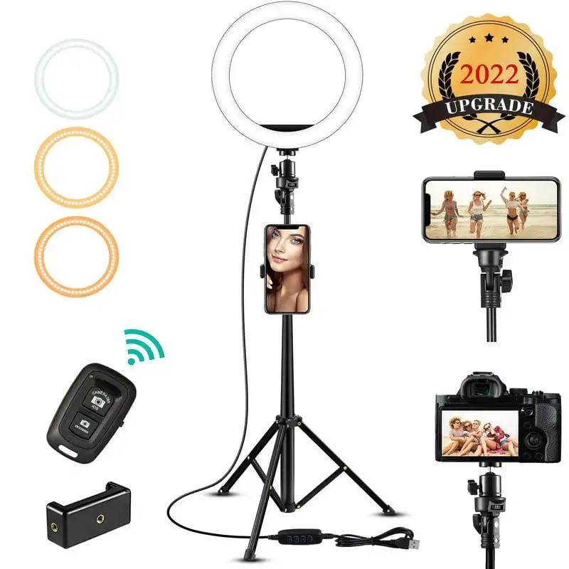 

Ring Light Upgraded Selfie Ring Light with Tripod Stand & Cell Phone Holder Dimmable LED Circle Lights for Live Stream, Makeup,