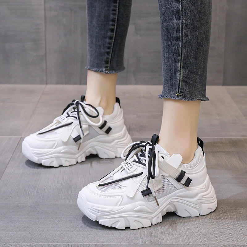 

2023 New Spring Women's Shoes Platform Wedge Sneaker Leather Women's Sneakers Chunky Sneakers for Female Women's Vulcanize Shoes