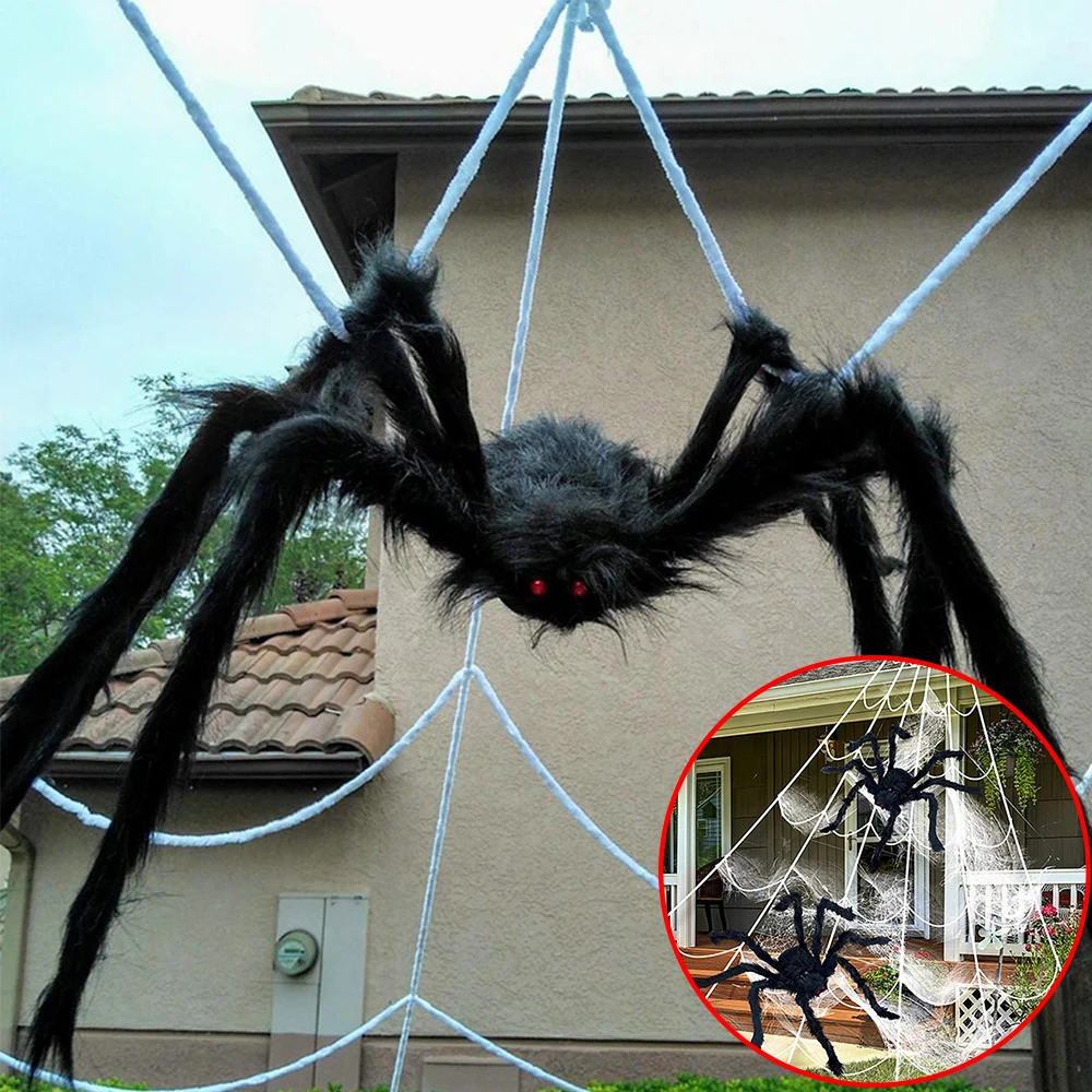 

Plush Giant Spider Halloween Outdoor Decorations Horror Haunted House Garden Decor Halloween Party Decors Large Spider Web Props