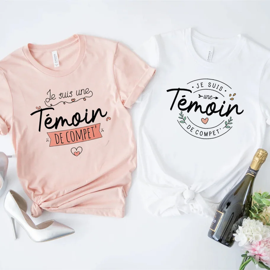 

Temoin French Print T-Shirt Bachelorette Party Witness T Shirt Bridesmaid Group Top Wedding Outfit Clothes Wedding Shower Tshirt