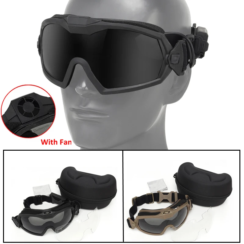 

Tactical Goggle with Micro Fan Anti Fog with Interchangeable Lens Motor Army Military Paintball Airsoft CS Wargame Goggles