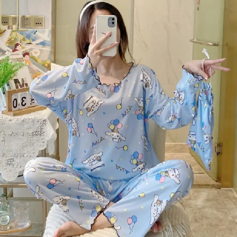 

Новинка кавайная аниме серия Sanriod Весенняя Осенняя Пижама Cinnamoroll My Melody с длинным рукавом из двух частей кружевная Домашняя одежда подарок для маленьких девочек