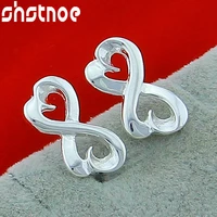 925 sterling silver double heart stud earrings for women party engagement wedding gift fashion jewelry
