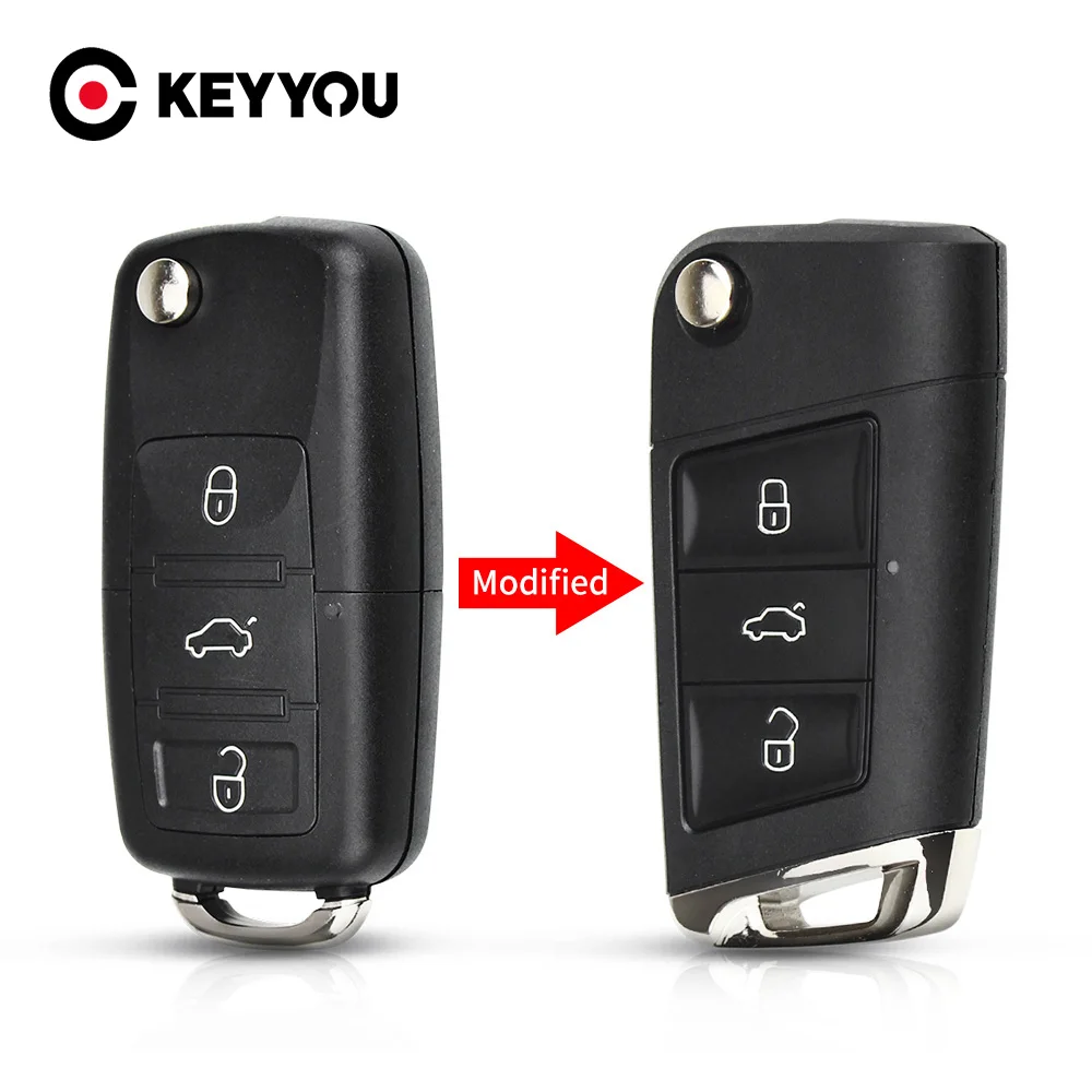 KEYYOU-carcasa de llave remota para coche Volkswagen, carcasa con 3 botones, modificado, para VW, Golf 7, Jetta, Passat, Beetle, Polo, Bora, HU66, 10 unidades