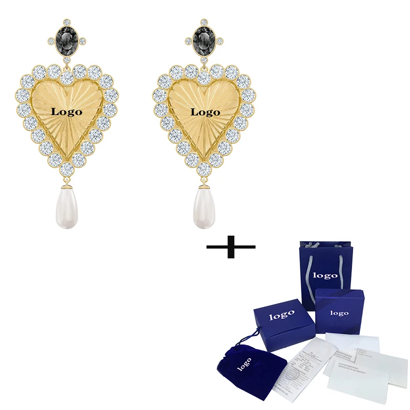 

2019 Fashion Jewelry New Vintage Grace Drop Shaped Earrings Heart Crystal Pearl Female Romantic Gift