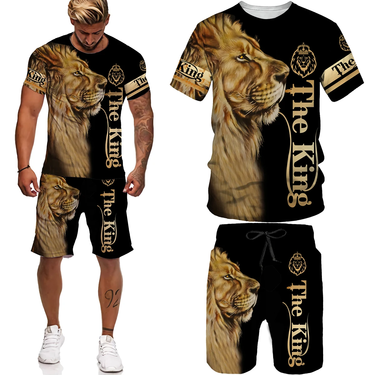 

Fashion The Lion King Summer Men Set Tracksuit For Man Oversized O Neck Short Sleeve T-Shirt + Shorts Men Suit Tee 2 Piece Sets