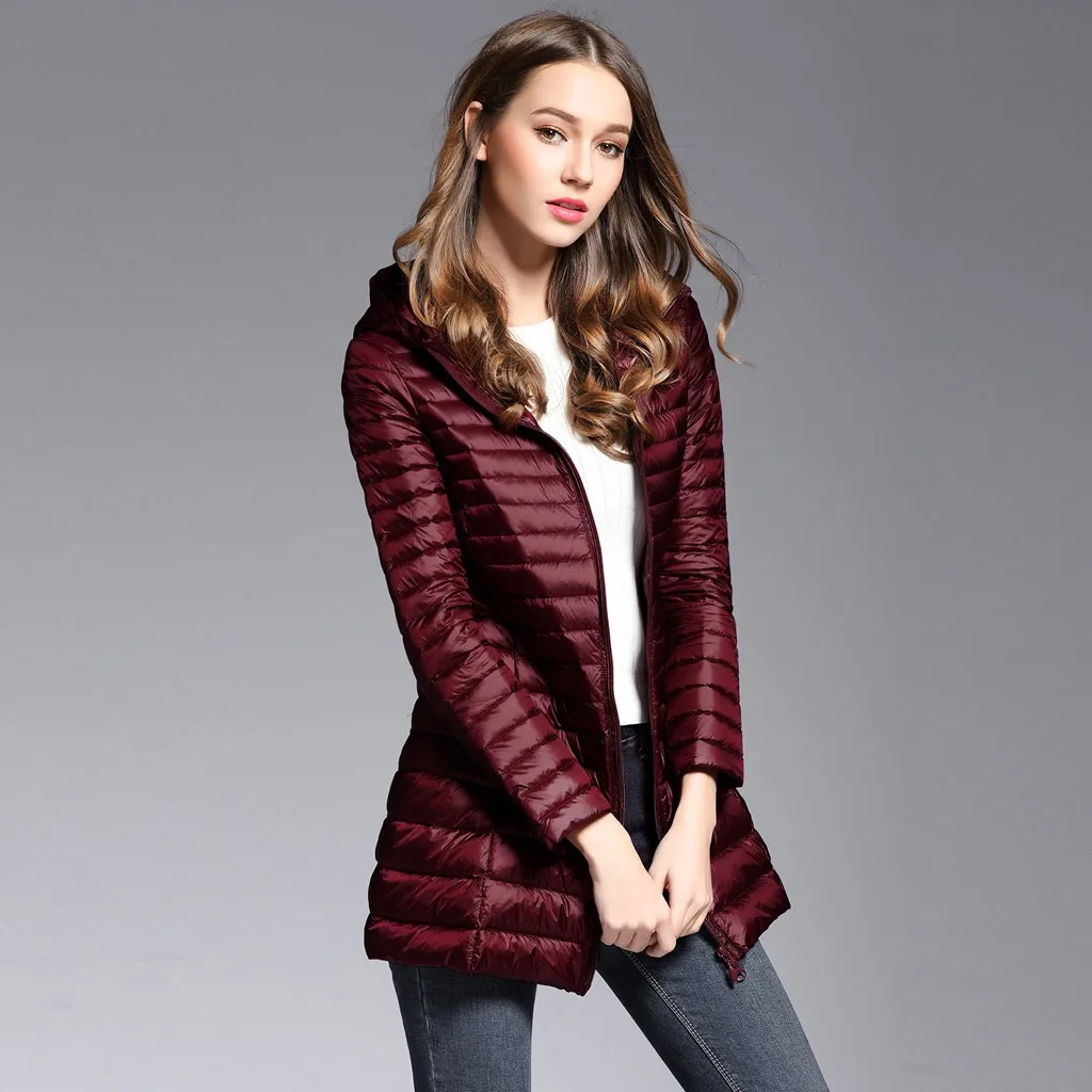 

Модный женский длинный пуховик с капюшоном, зимние куртки, облегающее пальто с длинным рукавом, рождественский подарок для мамы