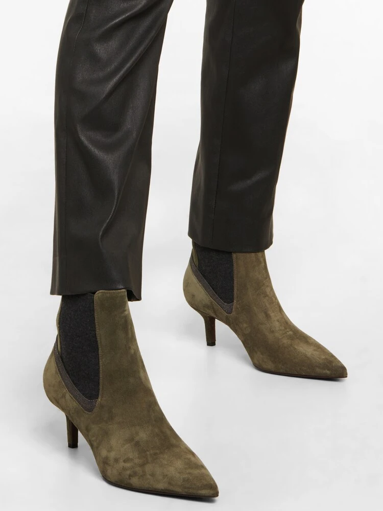 

Ботильоны женские на тонком каблуке, эластичные замшевые ботинки с острым носком, высокий каблук, офисная обувь, осень