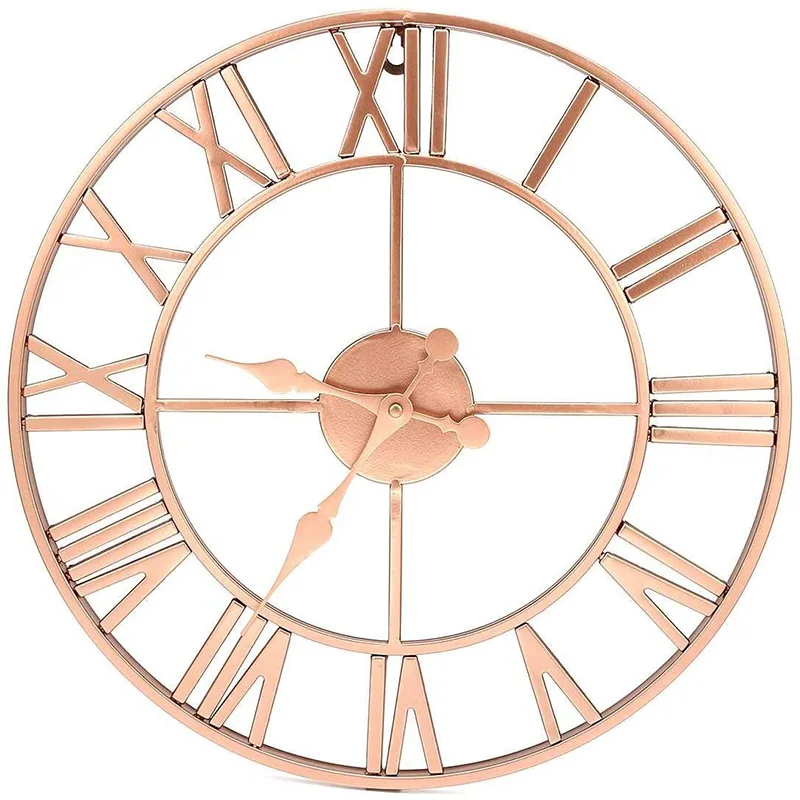 Metal Rose Gold & Copper Roman Openwork Silent Clock European-Style Home Decorative Mute Wrought Iron Wall Clock 40Cm