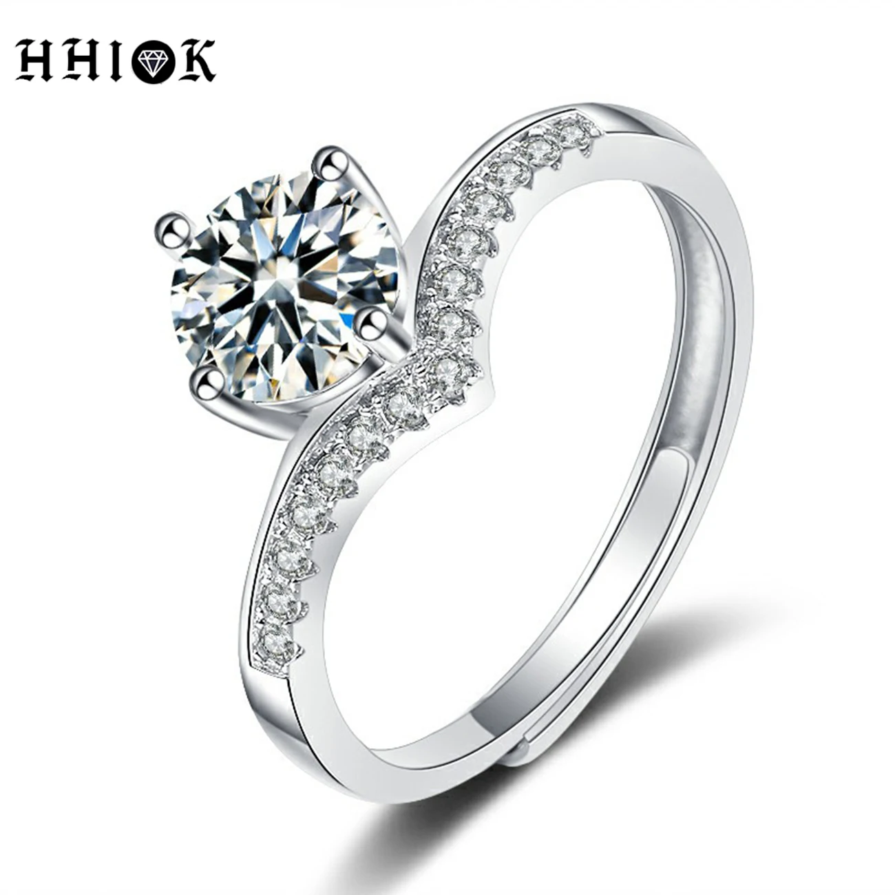 

HHIOK Fine Ring Jewelry 925 Sterling Silver D VSS1 1ct 2ct 0.5ct Moissanite Engagement Wedding Princess Crown Rings