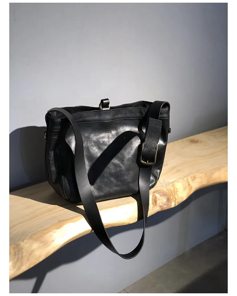 Casual luxury high-quality genuine leather men's black shoulder bag organizer designer daily natural real cowhide crossbody bags