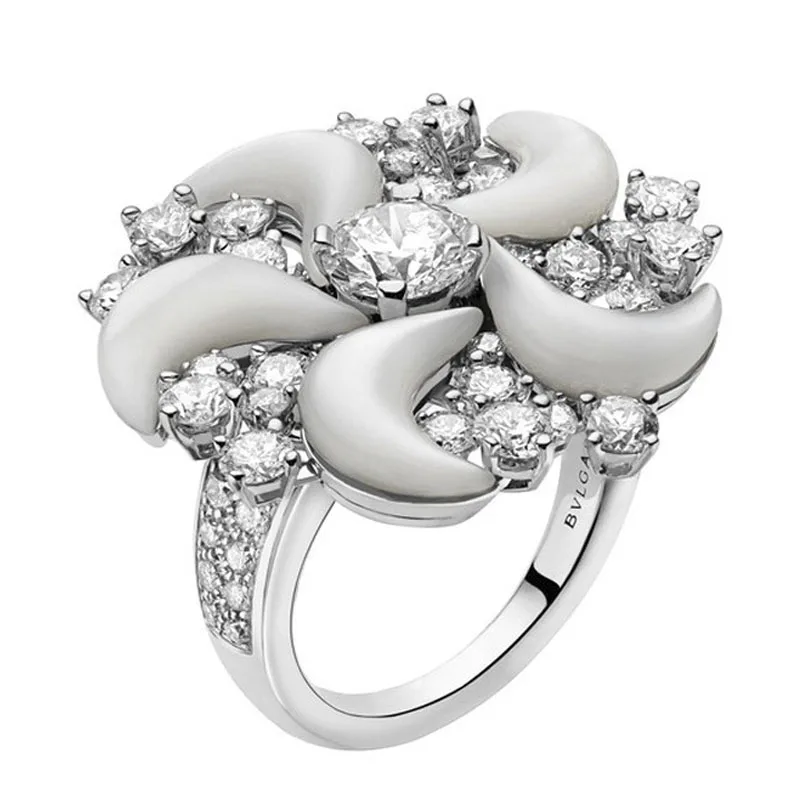 

Milangirl 2022 Fashion Silver Color Crescent Flower Shaped Inlaid Crystal Rhinestone Zircon Ring for Women Wedding Jewelry