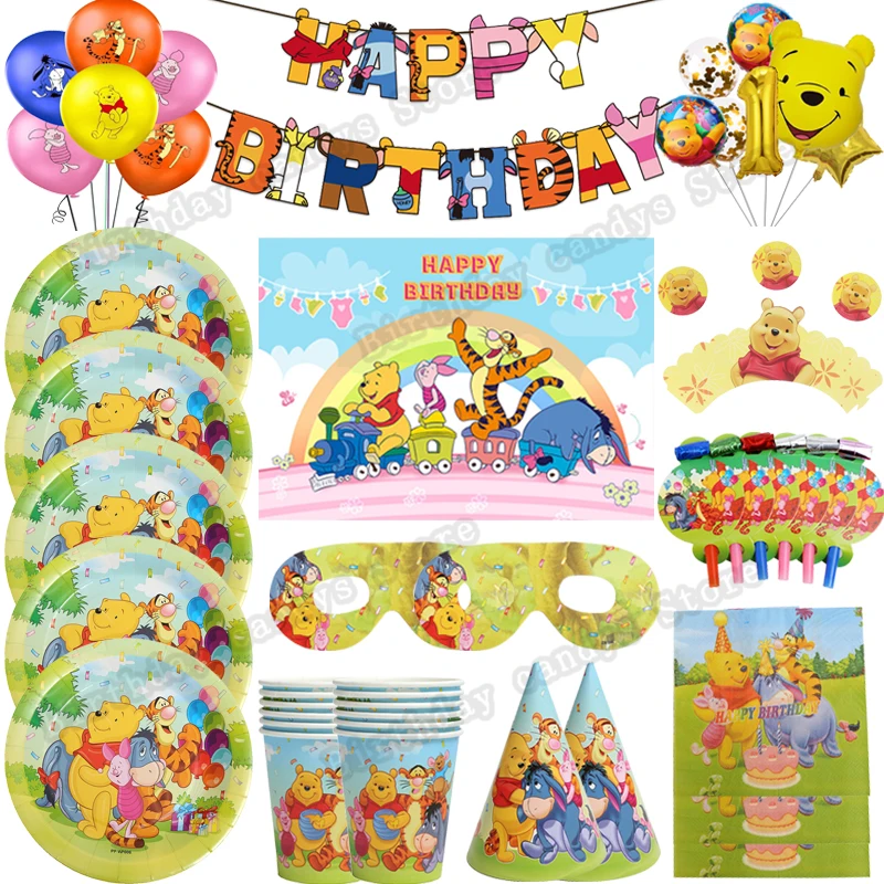 

D-H Винни-Пух, тематическая вечеринка на день рождения украшения, набор посуды, Детские принадлежности для душа, чашки, посуда, соломенная ска...
