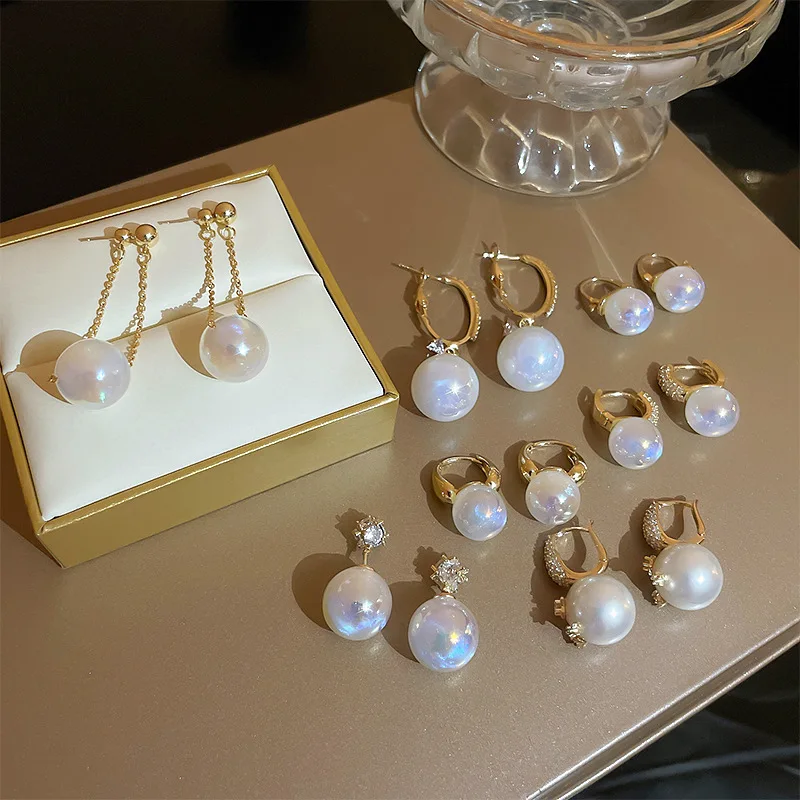 

2022 New Design Dreamy Color Mermaid Pearl Pendant Earrings Korea Sweet and Elegant Jewelry Party Fairy Accessories For Woman