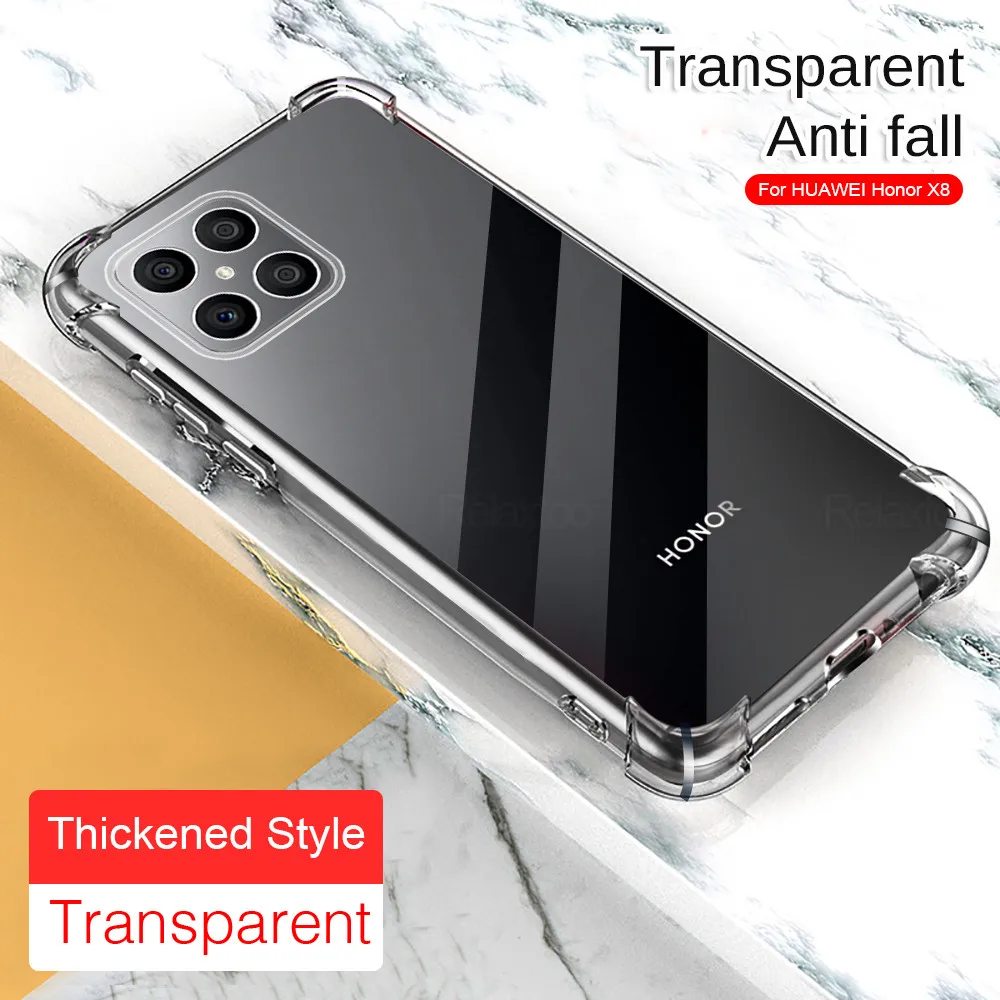 For Honor X8 Case Transparent Silicone Shockproof Phone Cover On Honorx8 Hono Honr Hnor X8 X 8 6.7" 2022 Camera Protect Fundas