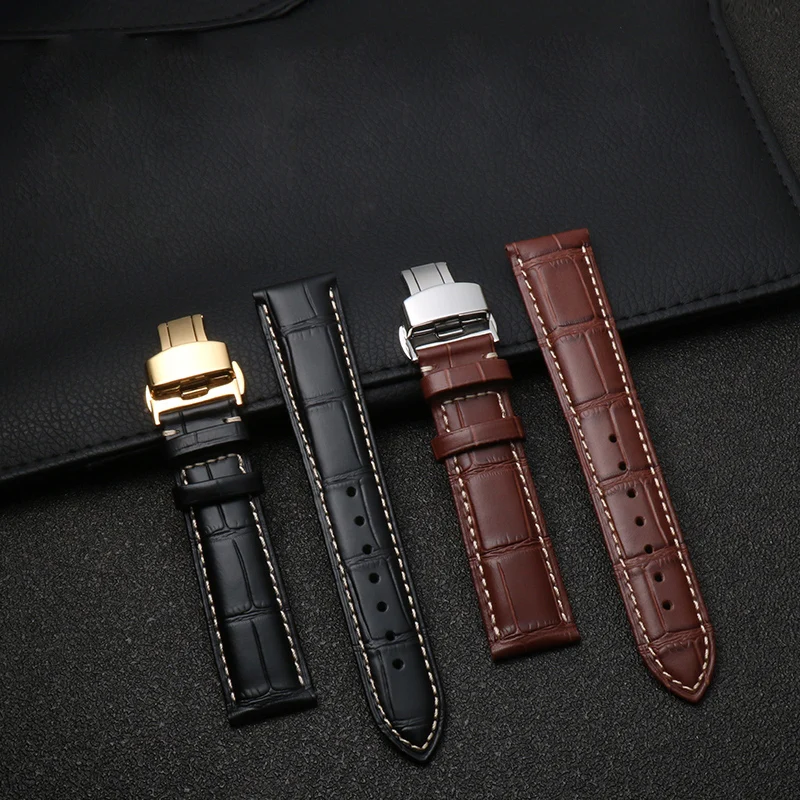 

Genuine Leather Watch Strap Stainless Steel Butterfly Buckle For Longines Tissot Seiko Citizen IWC Watch Band Women Men 20 22mm