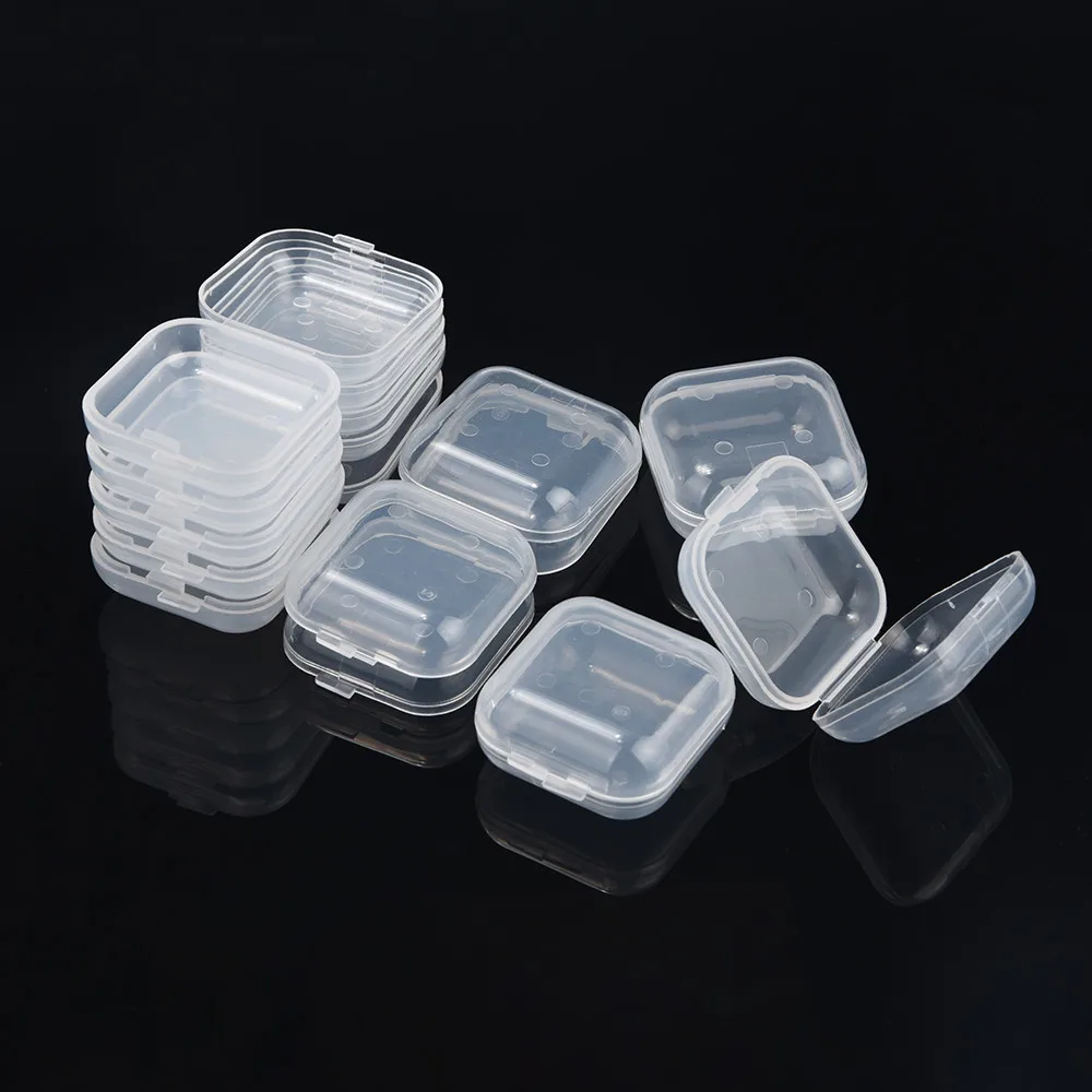 

10pcs Clear Plastic Bead Storage Containers Box Case with lid Portable Transparent Flip Jewelry Box Square Plastic Small Box