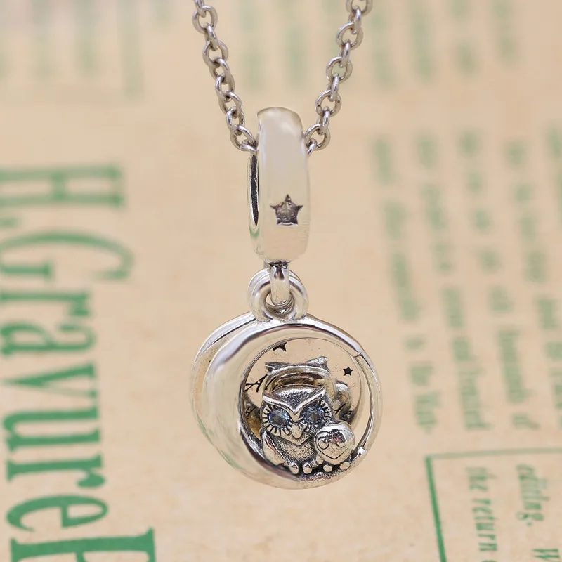 

S925 Sterling Silver Be With You Owl Pendant Beads Fit Original Charms Necklace