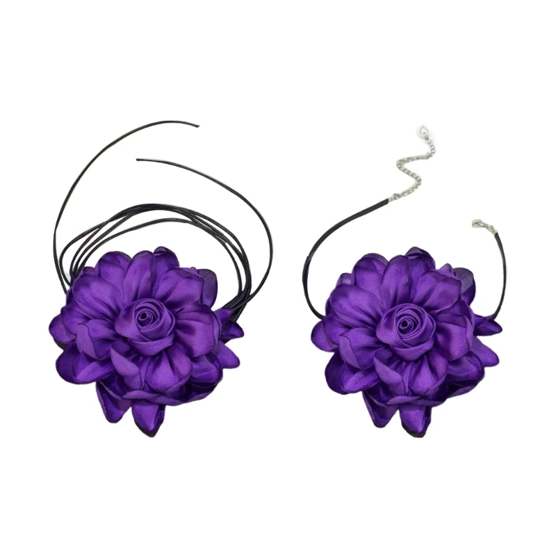 

Romantic Purple Flower Bow-Choker Necklace Jewelry Accessory for Women Girls