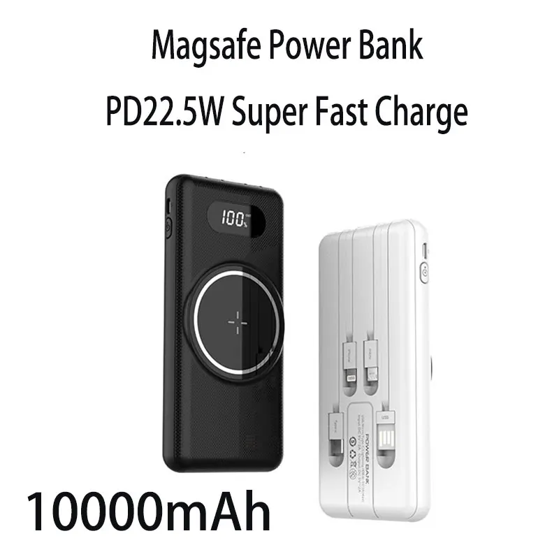 

10000mAh Magnetic Power Bank Built in Cable PD22.5W Fast Charging Wireless Charge Powerbank External Battery For Iphone Huawei