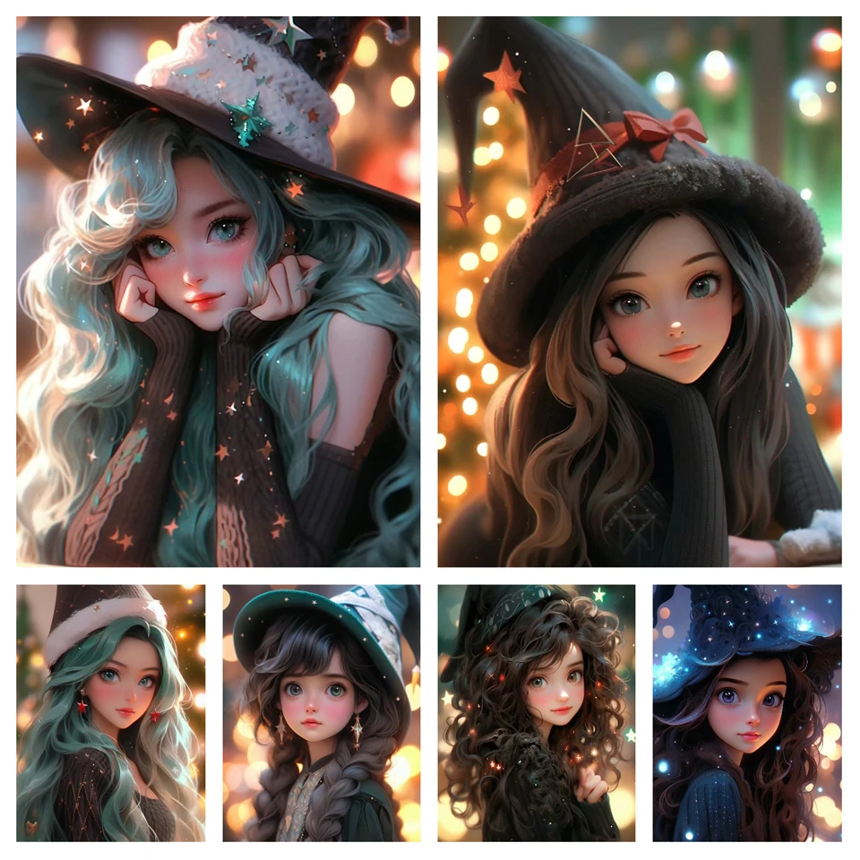 Алмазная картина Новое поступление милая волшебная ведьма сделай сам 5D полная