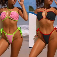new wrinkled splicing halter brazilian bikini female swimsuit women swimwear two piece bikini set bather bathing suit swim