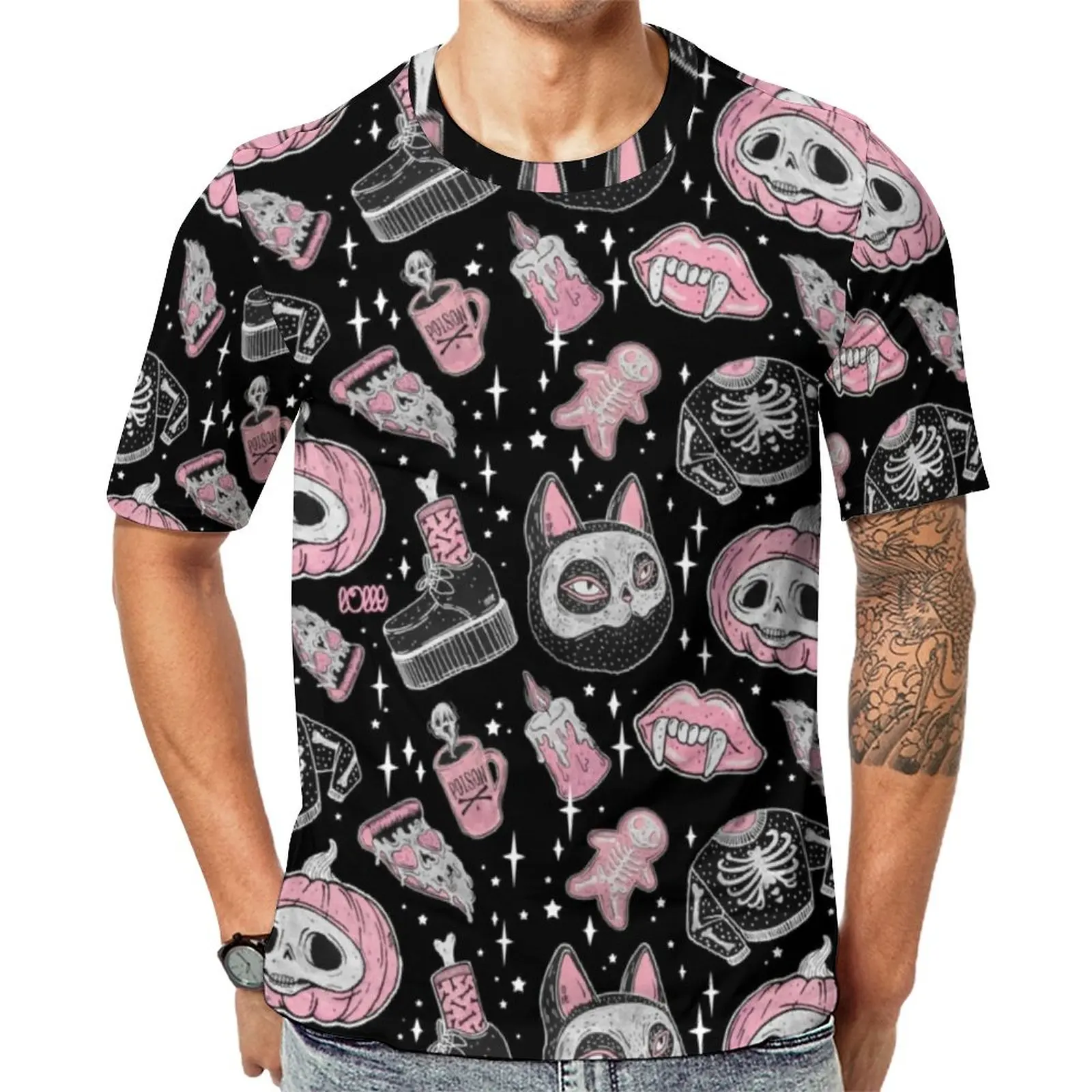 

Мужская винтажная футболка со скелетом, с коротким рукавом