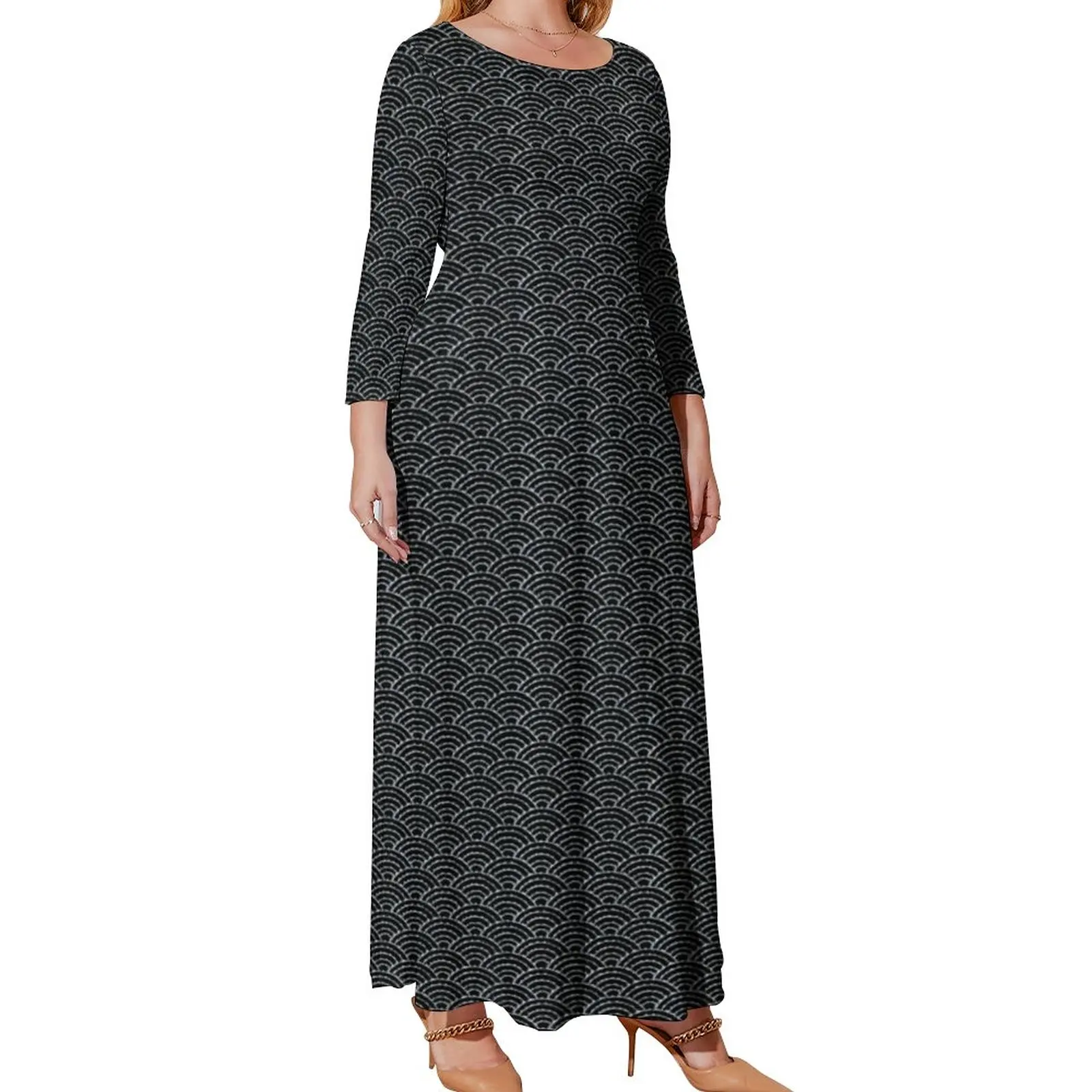 

Платье-макси черное с принтом, размеры 3XL, 4XL, 5XL