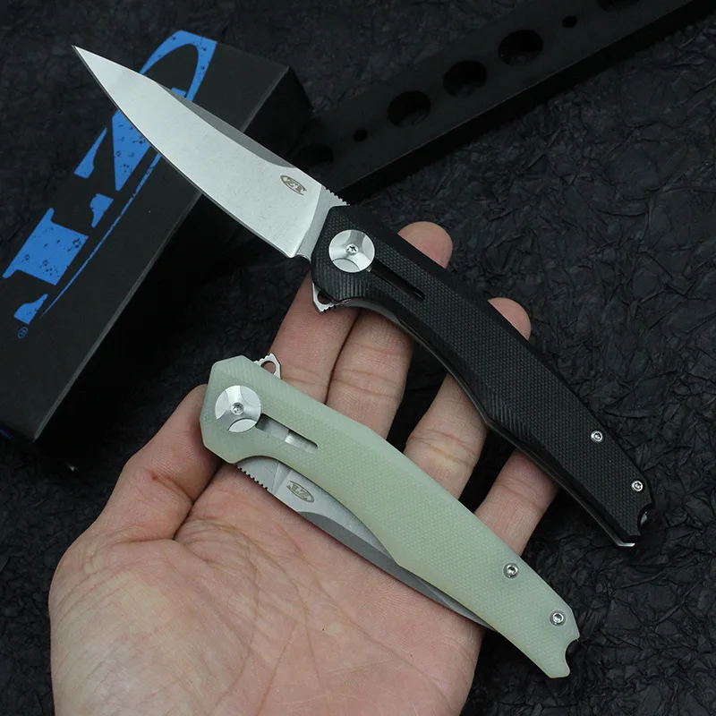 

ZT 0707 Flipper Knife CPM-20CV Drop Point Blade, D2 Blade G10 Carbon Fiber Handles Outdoor Survival Folding EDC Pocket Knives