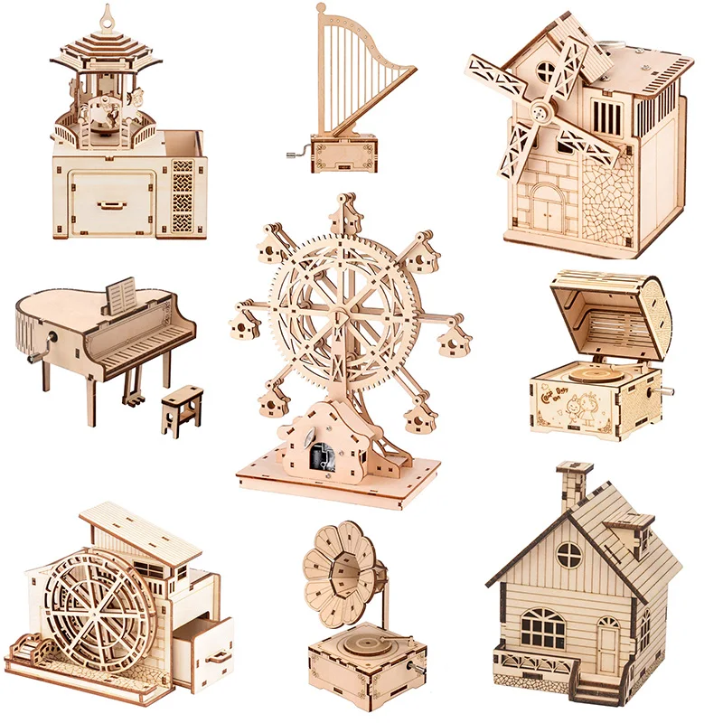 Feooe 2024 3d Деревянная Головоломка Музыкальная Шкатулка сделайте Свой Собственный