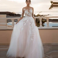 elegant half sleeve wedding dresses for bride o neck modern a line bridal gown lace appliques iluusion button vestido de novia