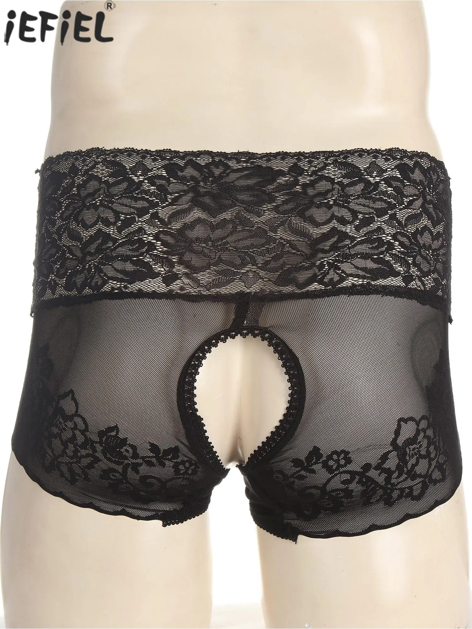 

Mens Floral Lace Crotchless Briefs High Waist See-through Underpants Cross-dresser Sissy Underwear Lingerie Sexy Briefs Exotic