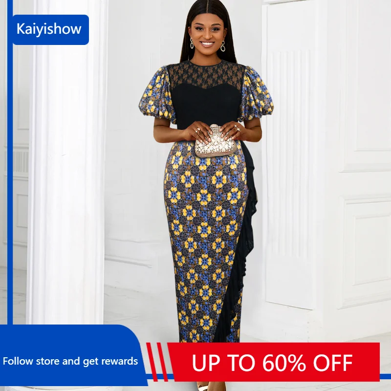 

Африканские свадебные платья для женщин, африканские женские платья с круглым вырезом и принтом из полиэстера, длинное платье Дашики, африканская одежда для женщин