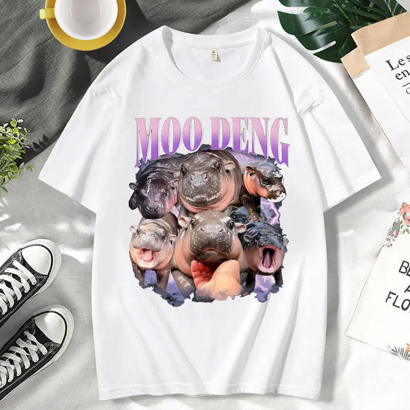 Забавный Moo-Deng Baby Pygmy Hippo Cute Zoo for Family Print T Shiirt мужская женская готическая модная