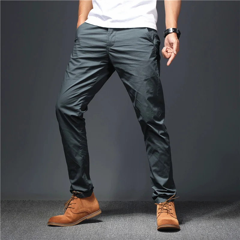 Men's Summer Causal Pants Cotton Breathable Thin Straight Pants Quick Dry Fashion Smart Business Pants