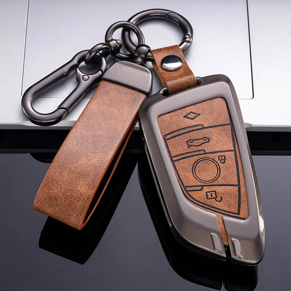 

For BMW Car Key Case Zinc Alloy Leather Protective Cover Keychain Key Cob for 1 3 5 7 series 530 320li X5 X6 120i 125i 118i