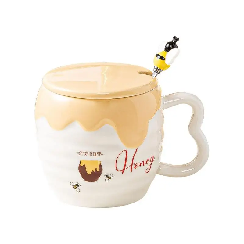

Cartoon Bee Ceramic Cup Lovely Mug Spoon With Cover And Spoon Coffee Cups And Mugs Bee Honey Bee Loved Mugs Mug For Drinkware