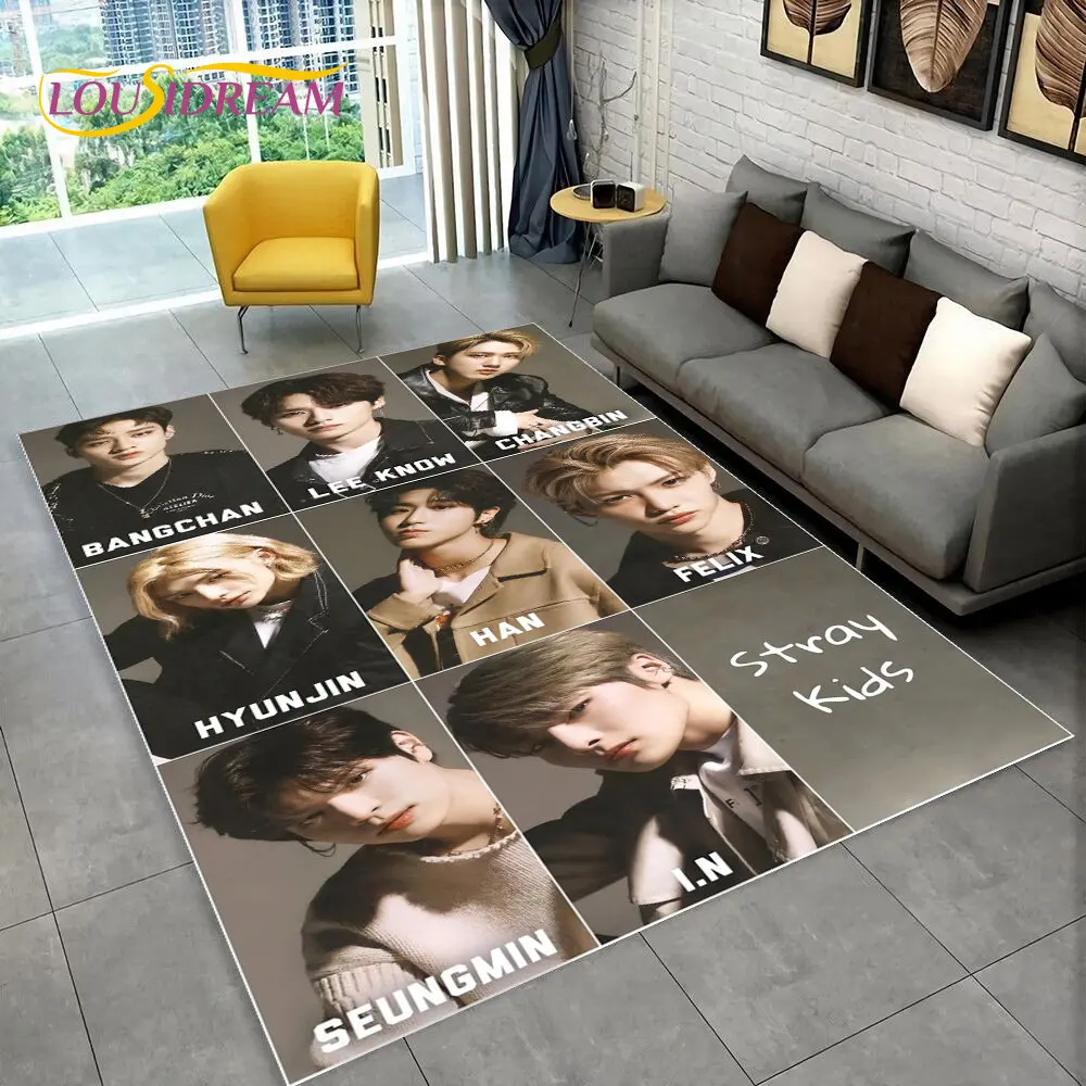 

HD Stray Kids Kpop Singer Star Area Rug,Carpet Rug for Living Room Bedroom Sofa Doormat Decoration, Kids Play Non-slip Floor Mat
