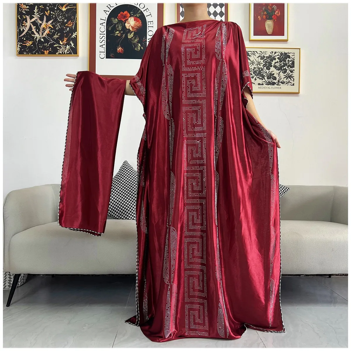 

African Abaya For Women Kaftan islamic Clothing Wth Scarf African Women Dress Inlaid Mubarak Dubai Femme Luxury Muslim Dress