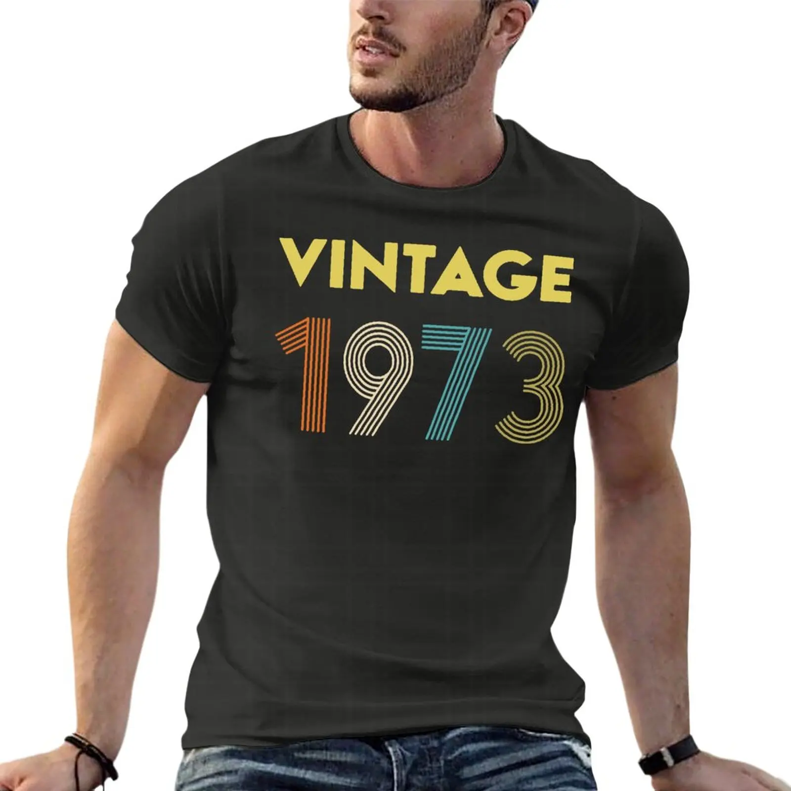 

Vintage 1973 Gift Father'S Day Oversized T Shirts Summer Men Clothing Short Sleeve Streetwear Plus Size Tops Tee