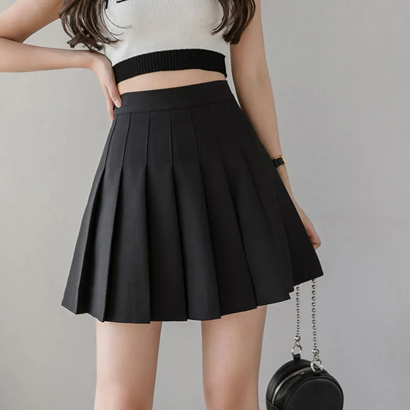 Women High Waist Pleated Skirt y2k Summer Casual Kawaii A-line Plaid black tennis Japanese School Uniform Mini Skirts for Girls