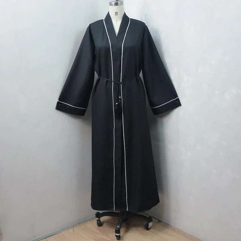 3 Piece Muslim Black Cardigan Eid Turkey Islamic Clothing for Women Stitching Overlock Open Abaya with Hijab Djellaba Robe